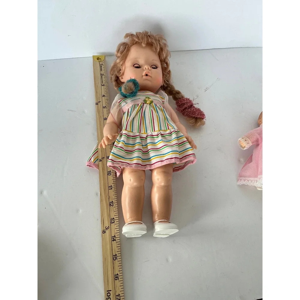 Eegee‎ Co Softina Vintage Doll Set Striped Dress Pink Lace Outfit 13in 1980s